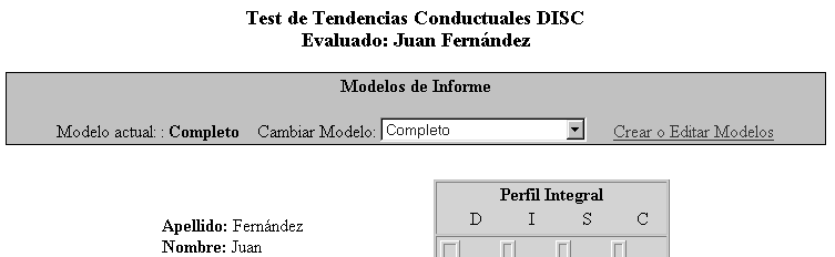 Imagen de la Lista Desplegable de selección de Modelos en el cuerpo de un Informe